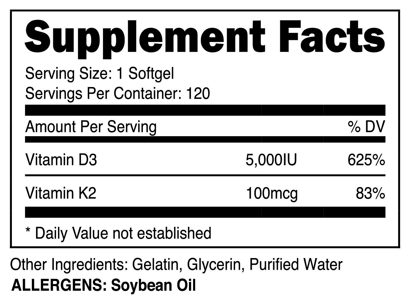 Nutricost Vitamin K2 100mcg Vitamin D3 5000 Iu 120 Softgels Gluten Free And Non Gmo