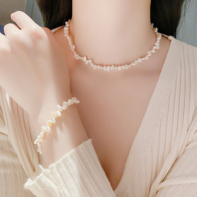 韓國東大門時尚簡約頸鏈不規則個性珍珠項鏈鎖骨鏈設計感潮項飾女