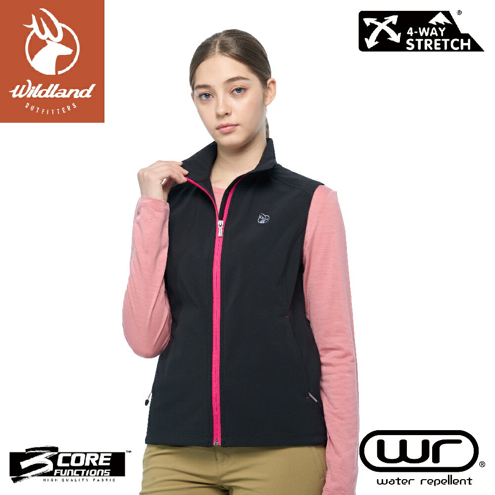 【Wildland 荒野 女 女彈性防風超潑輕量機能背心《黑》】W2701/軟殼背心/登山/內刷毛