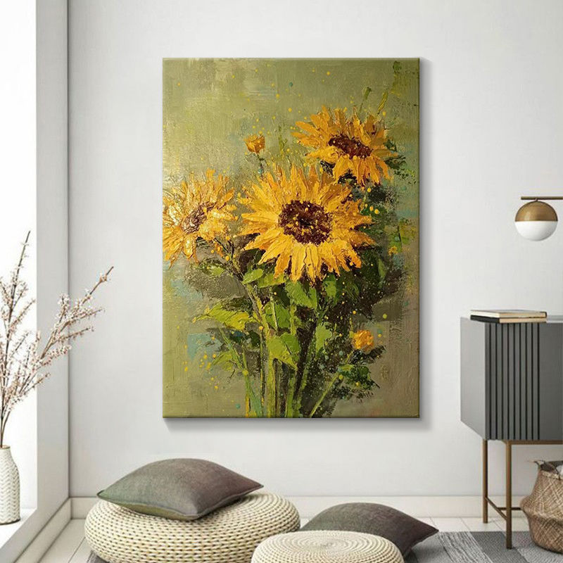 壁畫 向日葵抽象厚肌理畫手繪油畫現代簡約客廳裝飾畫玄關走廊過道掛畫