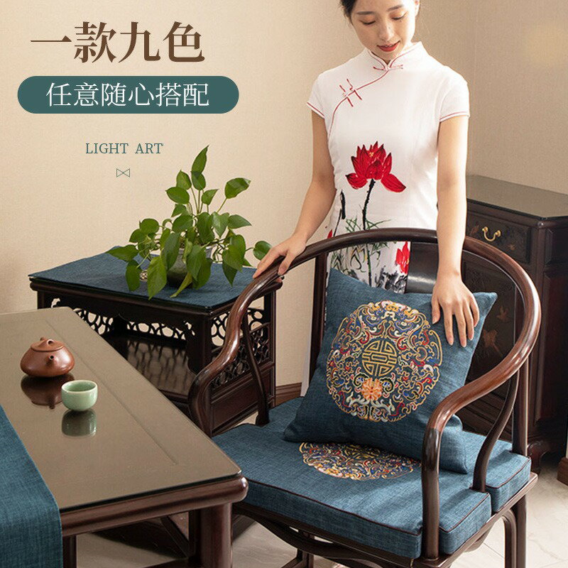 新品~中國風刺繡靠墊新中式客廳抱枕紅木沙發大靠背靠枕套子可拆洗床頭-青木鋪子