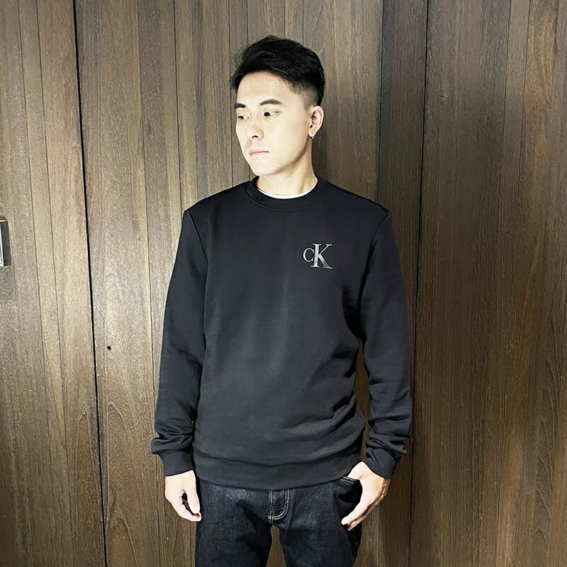 美國百分百【全新真品】Calvin Klein 大學T 內刷毛 棉質 CK 長袖上衣 logo 黑色 DA24