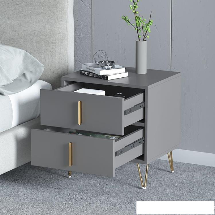 床頭櫃置物架簡約現代家用輕奢床邊櫃小型收納櫃北歐臥室灰色櫃子