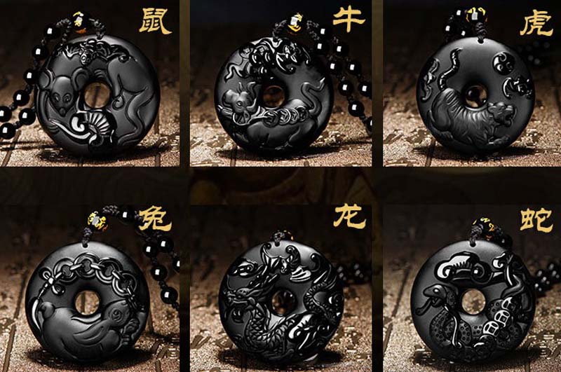 年天然黑曜石十二生肖平安扣吊墜項鏈招財辟邪保平安男女 0