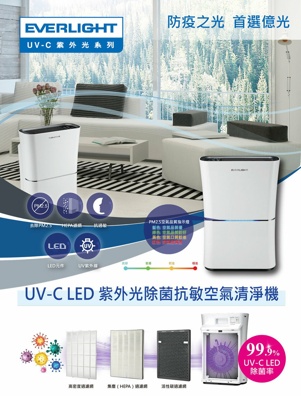 億光 UVC LED 紫外線殺菌光空氣清淨機 UV-C 殺菌抗敏 9-16坪適用 EL400F