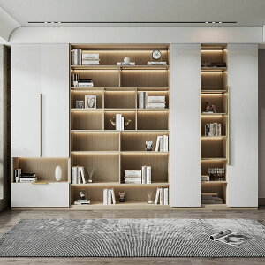 客廳美式多功能實木書柜家用臥室組合大容量分層加厚落地靠墻書架