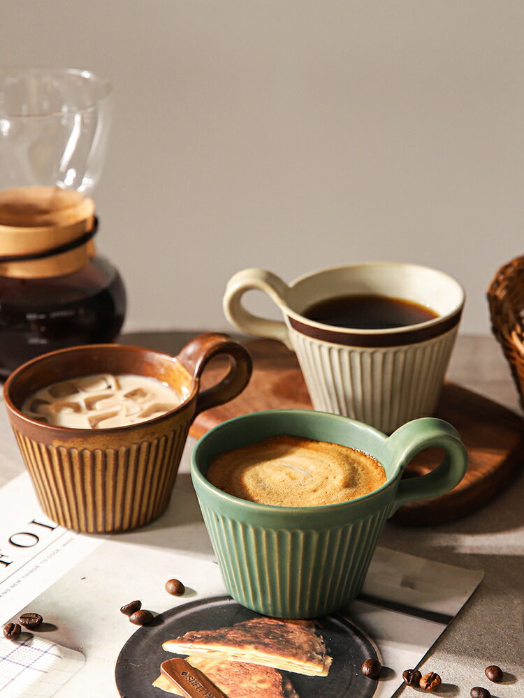粗陶咖啡杯子設計小眾復古馬克杯家用早餐牛奶杯情侶水杯