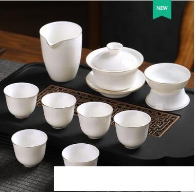 羊脂玉白瓷功夫茶具家用套裝陶瓷蓋碗茶壺泡茶杯辦公室茶盤茶碗