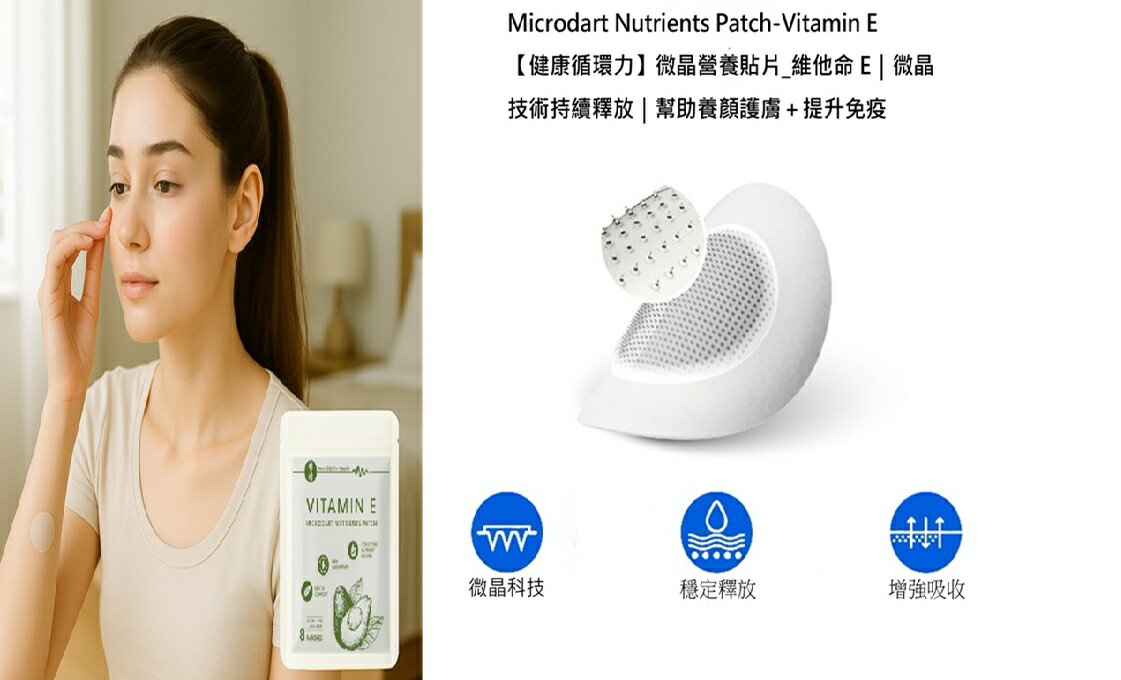 【維生素E：細胞守護者與青春之源】微晶營養貼片_維他命E｜微晶技術持續釋放｜幫助養顏護膚＋提升免疫