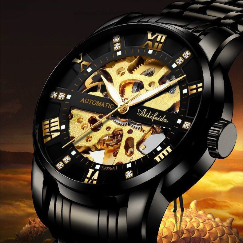 瑞士全自動純機械手錶 男士雙面鏤空陀飛輪防水夜光蝴蝶扣商務名錶