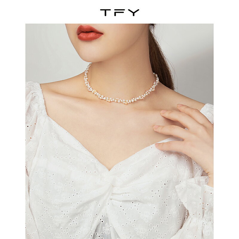tfy天然淡水珍珠項鏈女夏輕奢小眾小粒鎖骨鏈氣質復古時尚脖頸鏈