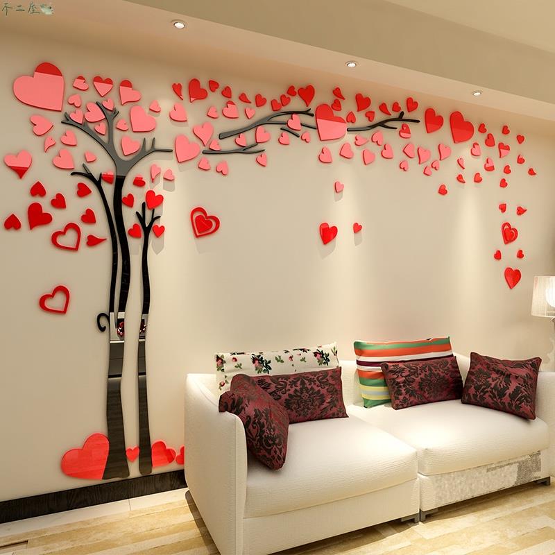 愛心情侶樹壁貼 壓克力壁貼 3D立體牆紙 電視沙發背景牆壁貼 溫馨牆面裝飾