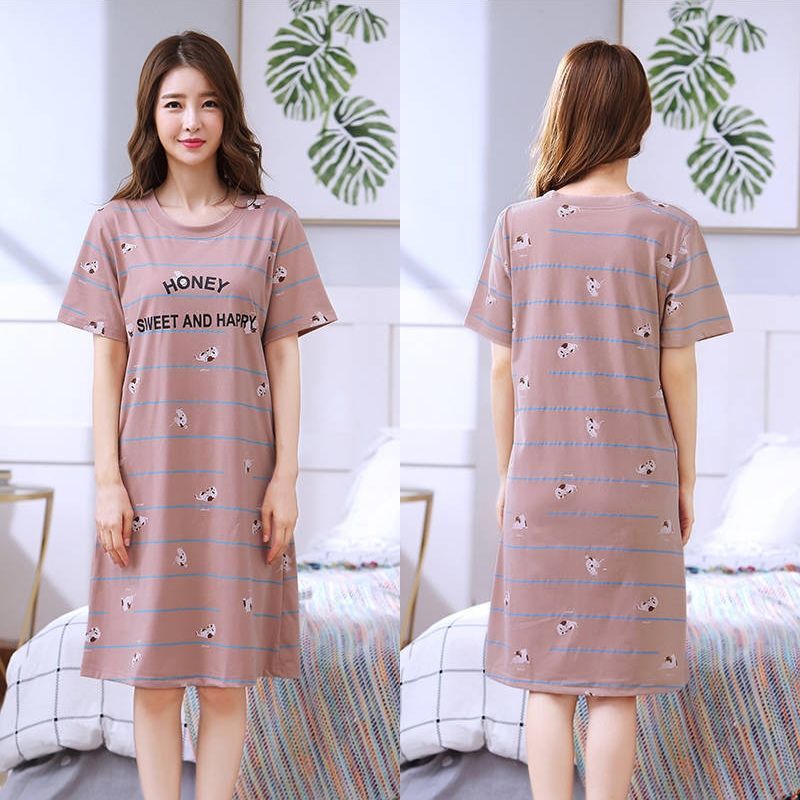 睡衣睡裙女短袖女士棉質加肥加大韓版夏天寬松大碼家居服夏季新款【倪醬】