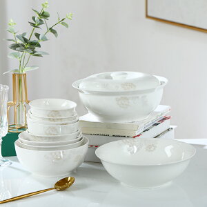 陶瓷碗碟套裝家用吃飯小碗餐具圓形碗創意中式可愛面碗大湯碗湯盆