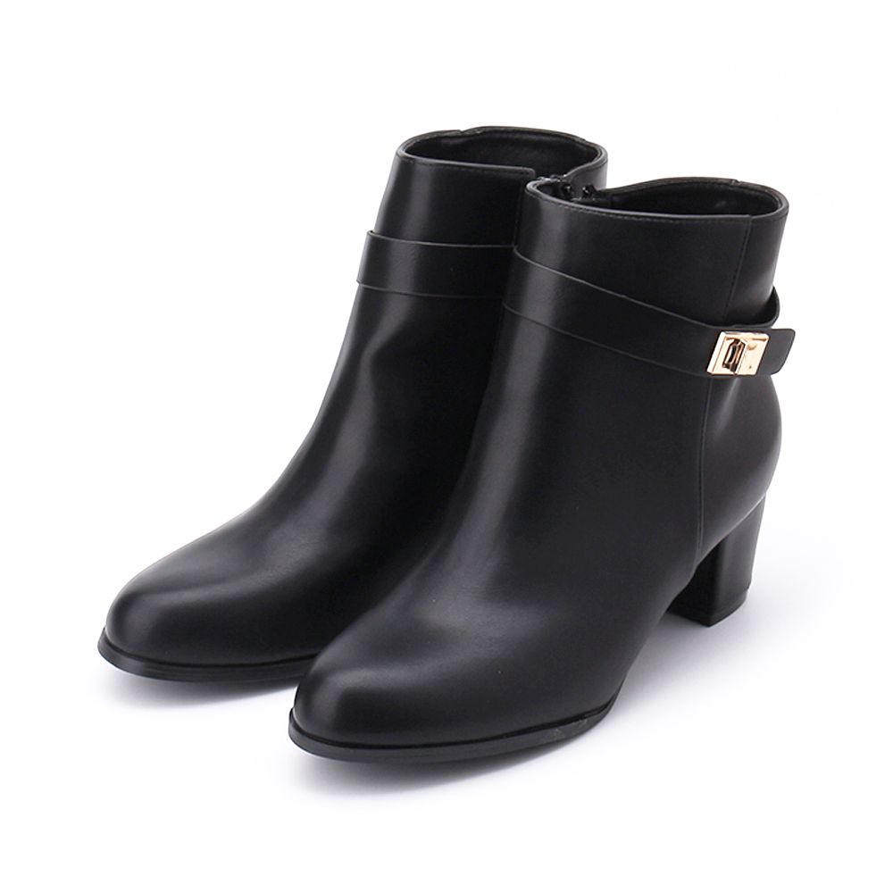 RIN RIN 金鎖釦跟靴 黑 女鞋