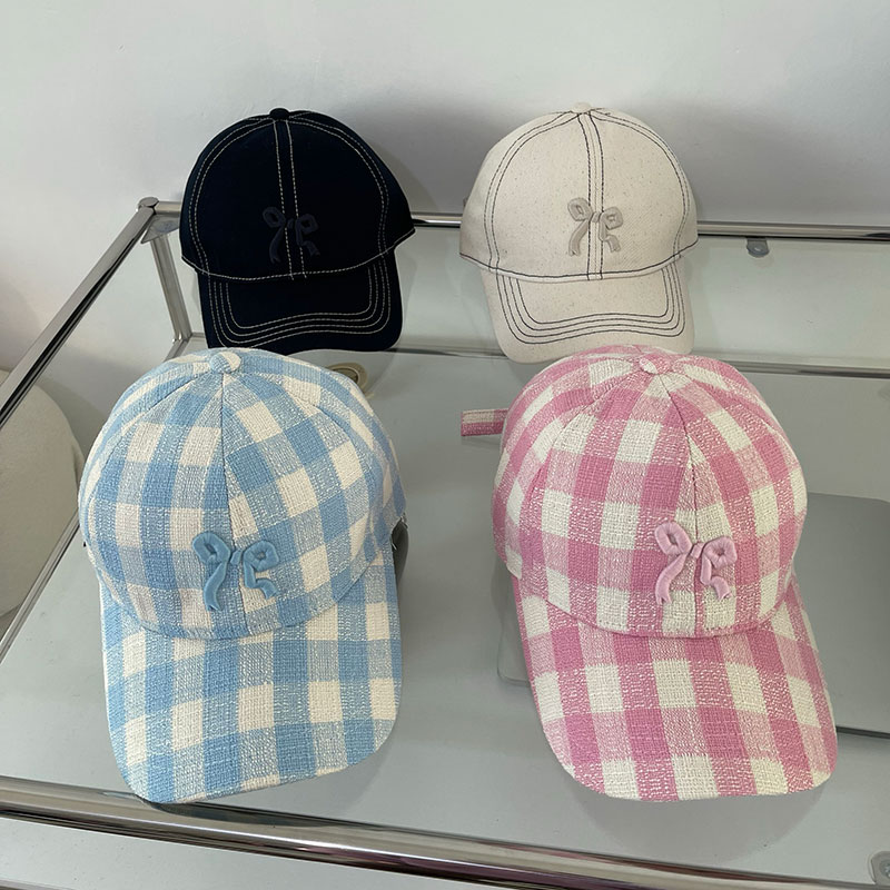ANNAS 韓國格子蝴蝶鴨舌帽 蝴蝶結帽子 蝴蝶結棒球帽 刺繡蝴蝶結帽 粉色帽子 水藍色帽子 5