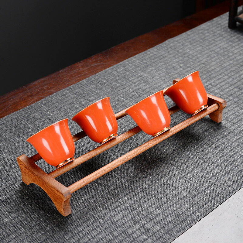 茶杯收納架黑檀木單層晾杯架茶具瀝水置物架實木杯托功夫茶道配件