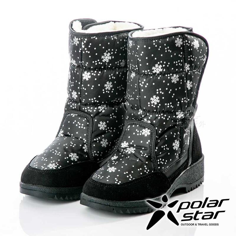【PolarStar】女雪花保暖雪鞋『黑』P18632 (冰爪 / 內厚鋪毛 /防滑鞋底)