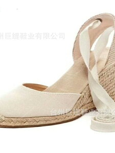 新款韓版春秋新款歐美麻繩坡跟輕底綁帶女士涼鞋2