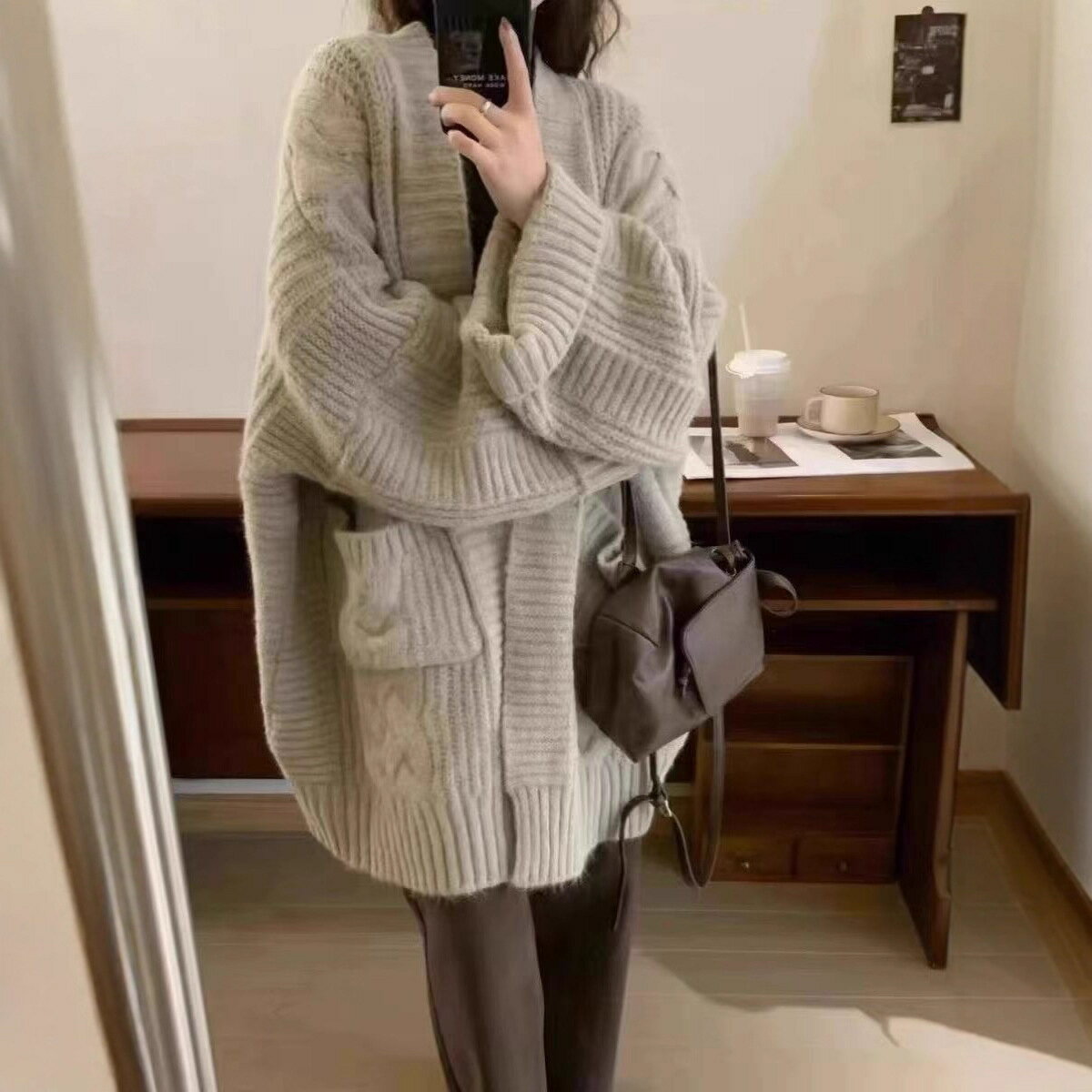 女裝 外套 韓系風 氣質上衣 韓版   韓系毛衣女慵懶風2025寬鬆針織衫開衫女外套中長款加厚秋冬款外搭 治裝激推 3