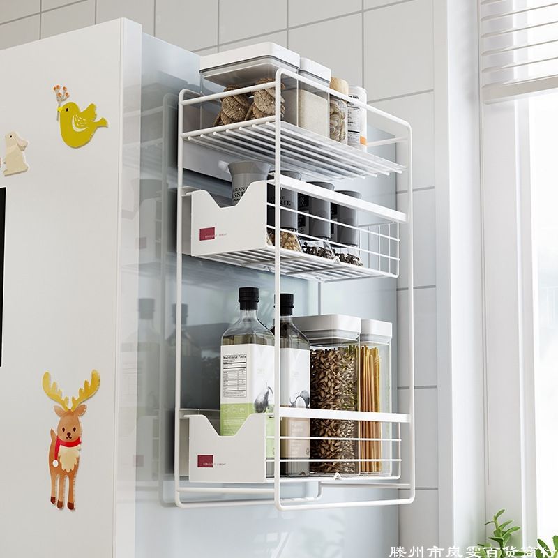 廚房磁吸冰箱置物架壁掛式家用多功能可抽拉式卷紙保鮮膜收納架「店長推薦」