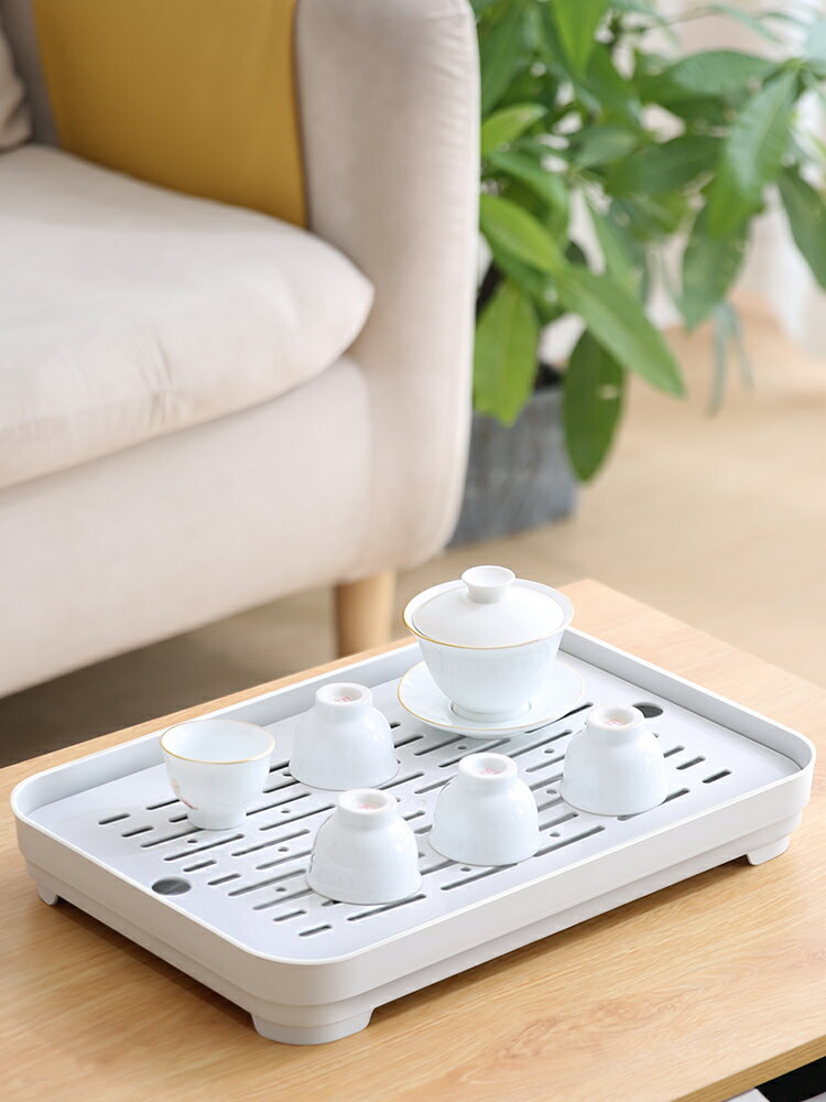 水杯子杯架瀝水盤長方形塑膠日式茶盤雙層託盤創意家用廚房水果盤