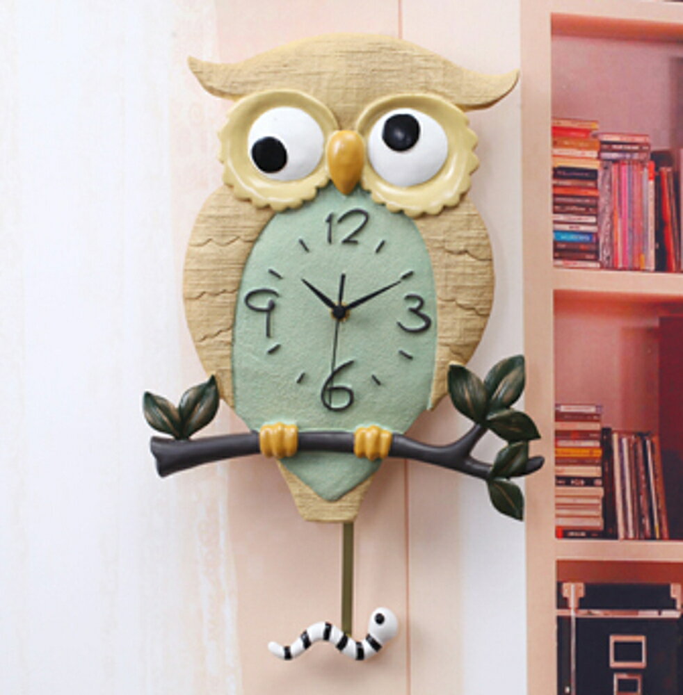 ✤宜家✤可愛創意Owl 掛鐘 創意家居裝飾品 兒童房 客廳 臥室可愛壁鐘