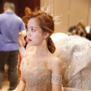 新娘仙美頭飾精致手工小米珠花氣質皇冠耳夾套裝結婚造型婚紗發飾