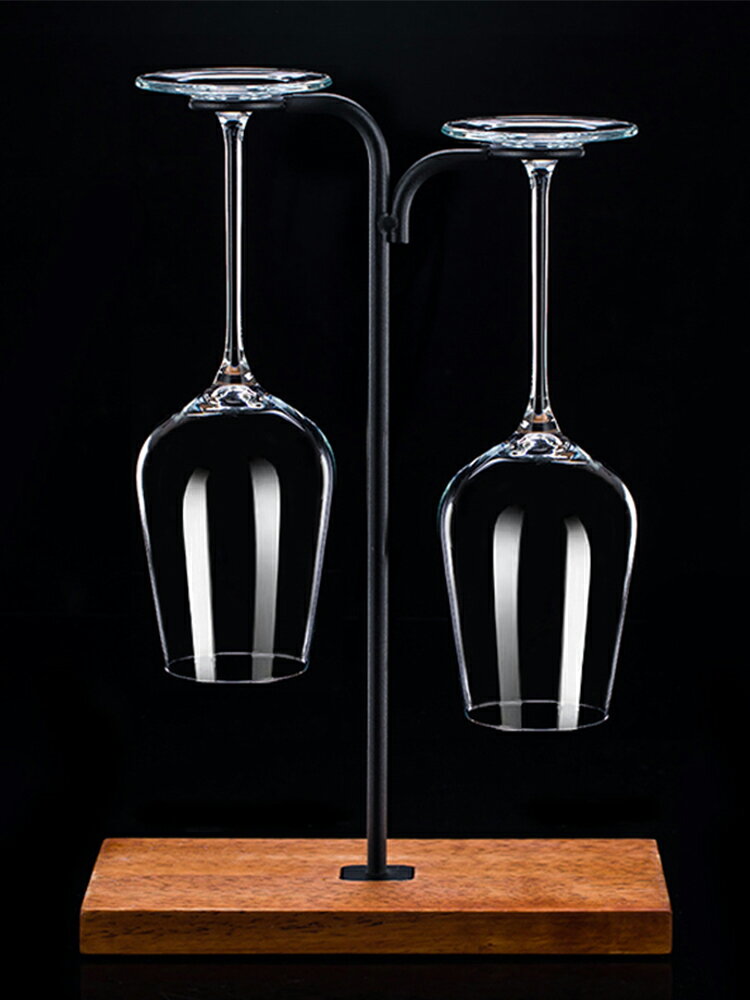 水晶玻璃紅酒杯家用創意高腳杯架橡木鐵藝架葡萄酒杯歐式大號2個