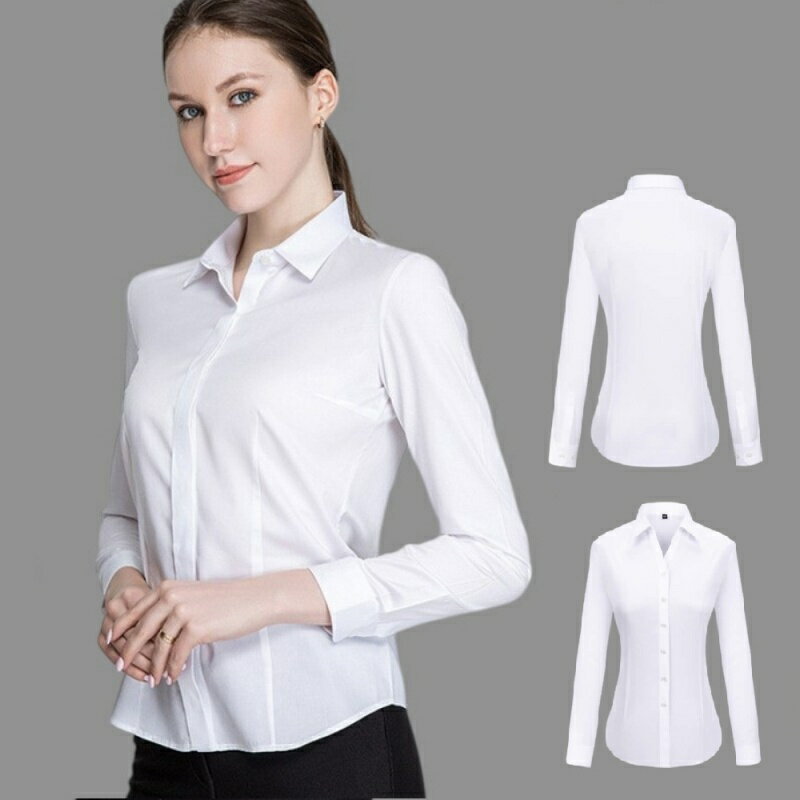 現貨+預購 女長袖襯衫高級白襯衫西裝外套休閒女上衣-通勤抗皺V字領女裝10色74lb62【獨家進口】【米蘭精品】