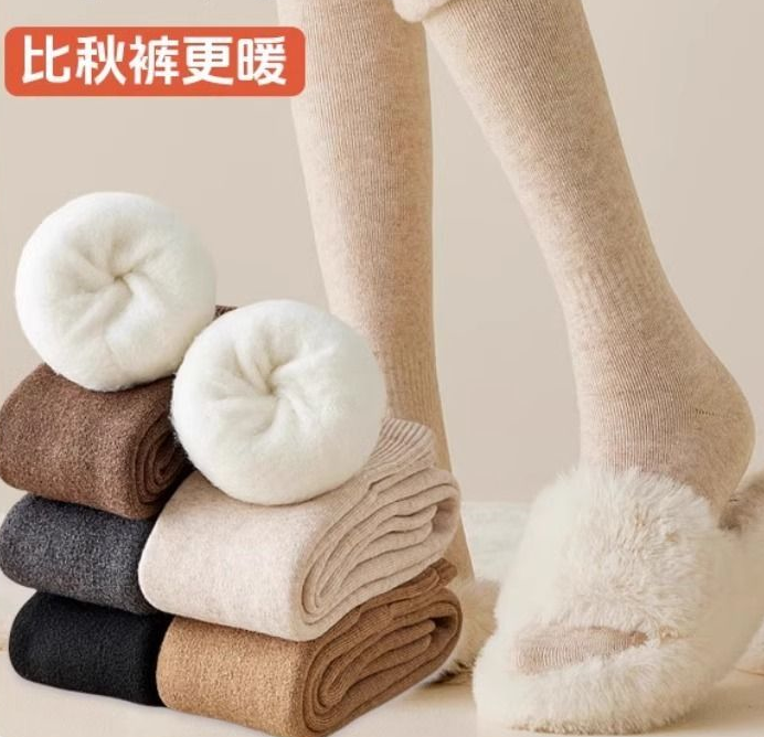 鴨鴨過膝襪子女加絨加厚大腿襪保暖高筒護膝冬季羊毛小腿月子長襪