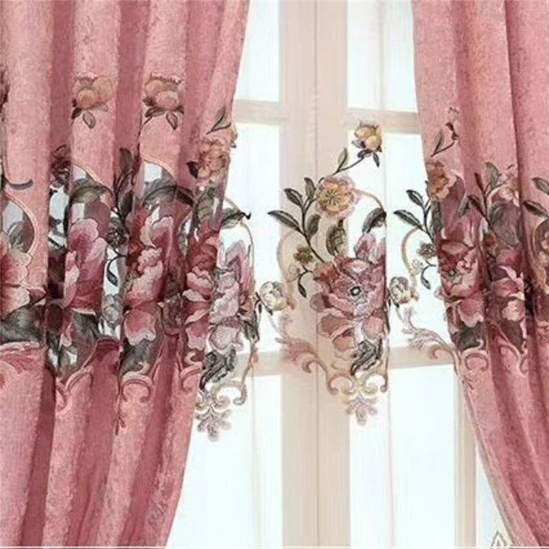 歐式奢華大氣雪尼爾繡花窗簾雙層帶紗簡約現代客廳臥室遮光布成品