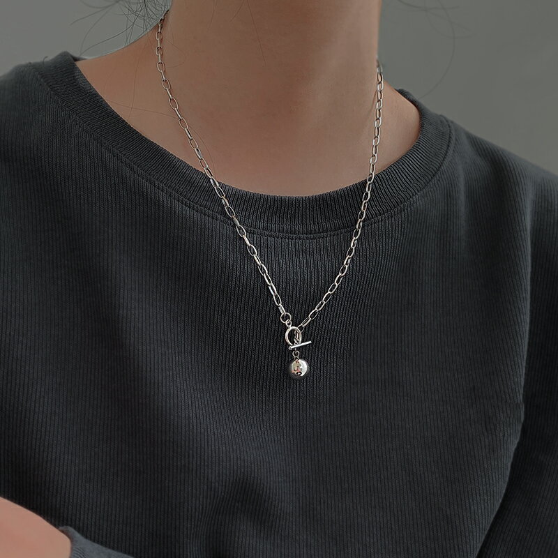 925純銀圓珠吊墜項鏈女年新款復古ins冷淡風鎖骨鏈轉運珠頸鏈 4
