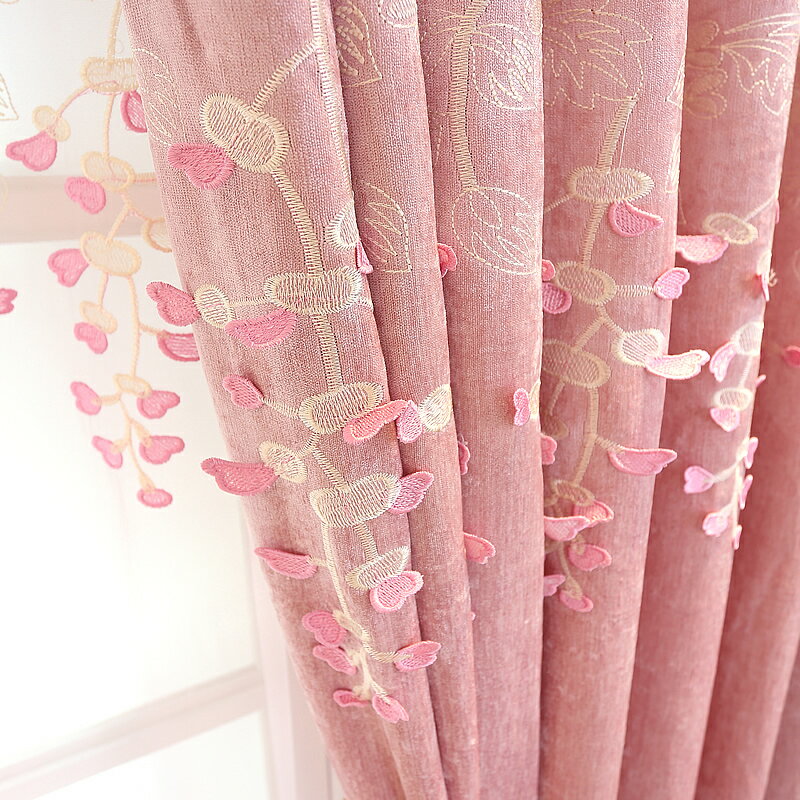 可愛公主粉色臥室窗簾韓式蕾絲小清新飄窗全遮光布料成品簡約現代
