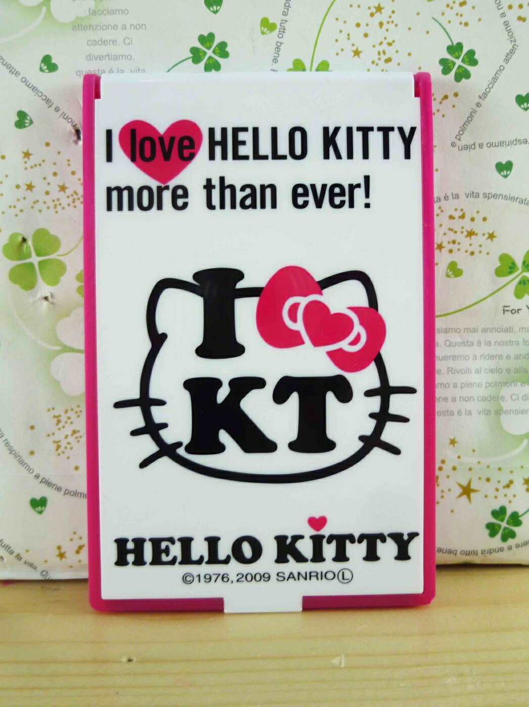 【震撼精品百貨】Hello Kitty 凱蒂貓-摺疊鏡-白粉英文 震撼日式精品百貨