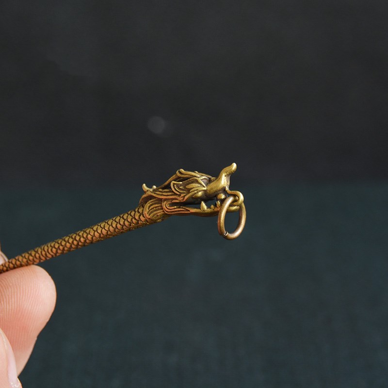新品古玩銅器個性復古精工純銅鑄造龍形挖耳勺鑰匙扣銅剜耳勺