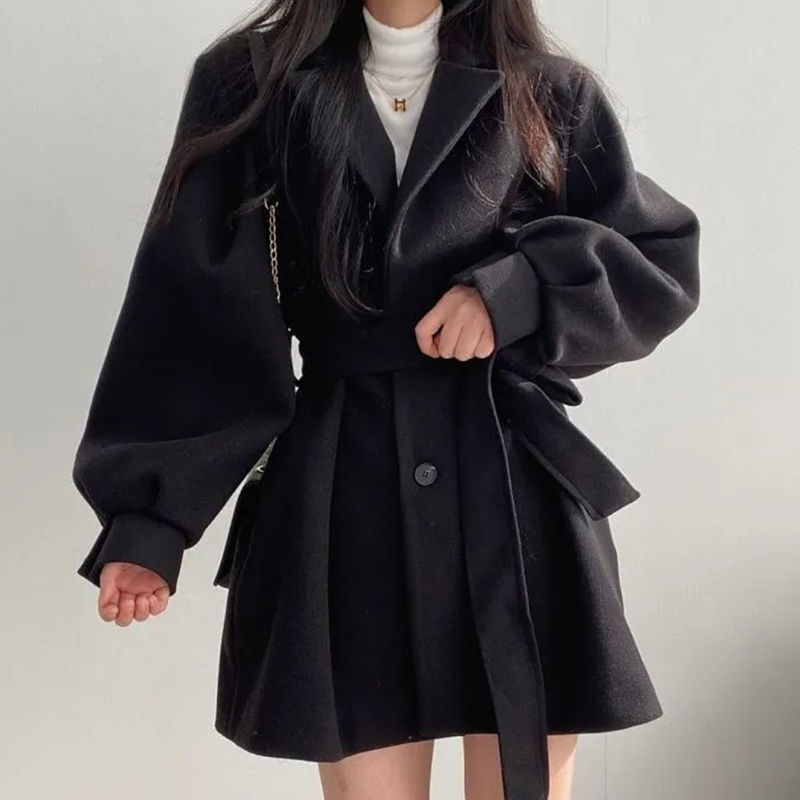 風衣高階感小個子毛呢外套女裝潮韓版寬松中長款妮子大衣秋冬新款