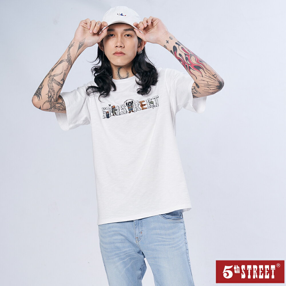 男裝 黑熊岩石LOGO短袖T恤-白色 (571007) 【5th STREET】【全館滿$3000贈環保餐具收納包】 父親節送禮