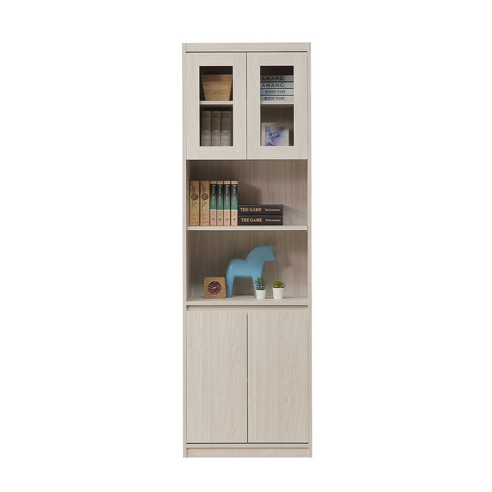 【直人木業】DA極簡風白榆木玻璃書櫃60公分(落地款) 1