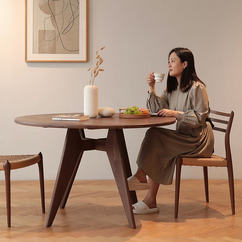 北美白蠟木圓形原木餐桌北歐實木小戶型圓桌簡約家用客廳復古飯桌
