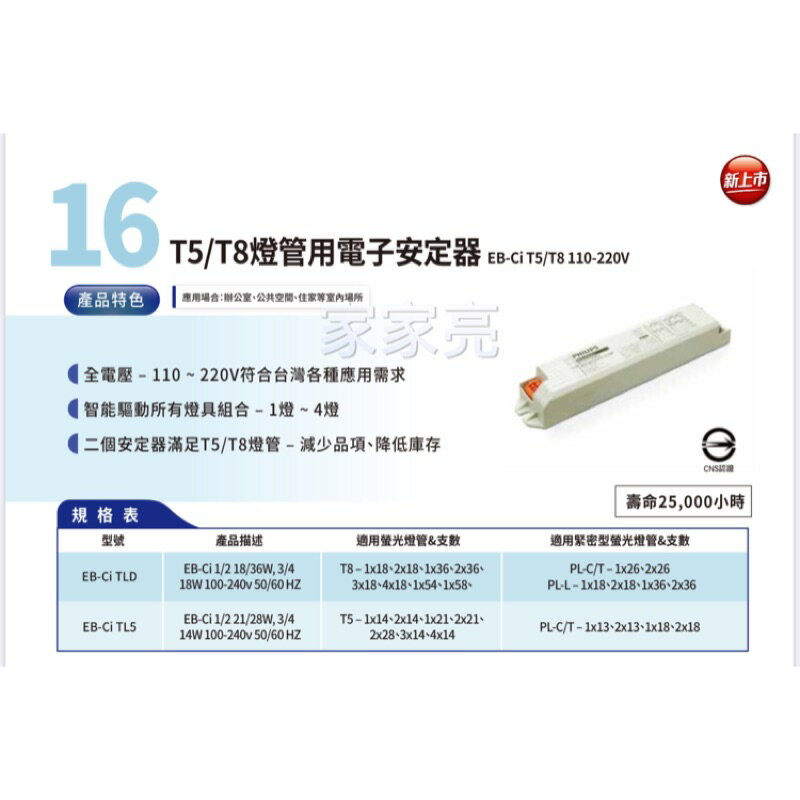 (A Light) 飛利浦 T5/T8燈管用電子安定器 EB-Ci T5/T8 110-220V 全電壓