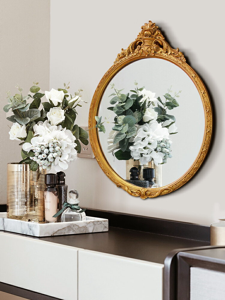 收獲小屋歐式復古雕花壁飾化妝鏡浴室壁掛鏡子民宿ins簡約裝飾鏡