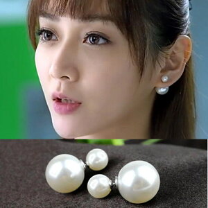 雙面珍珠耳釘 925純銀防過敏耳環韓國氣質時尚前后大小銀耳針耳飾