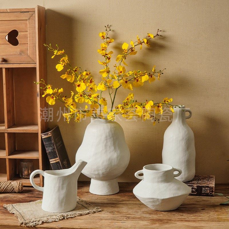 ins風素胚陶瓷花瓶 日式侘寂創意簡約插花瓶家居軟裝室內擺件花器