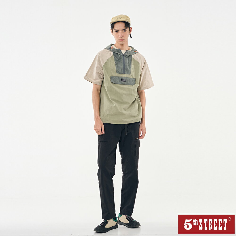 男裝 工裝褲 長褲 抽繩 尼龍褲 輕裝 輕量 多袋 錐形褲 工作褲 黑色 (931007) 【5th STREET】【APP下單享4%回饋】