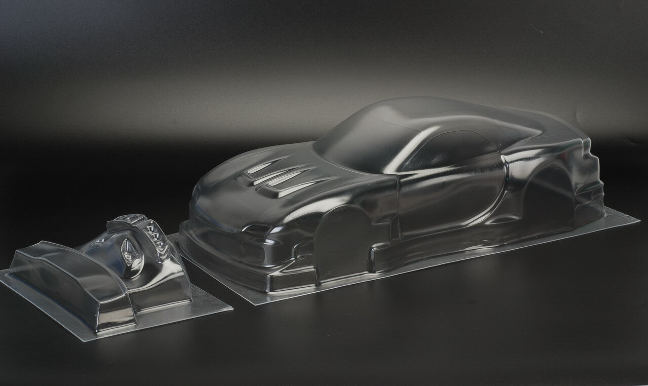 Team C Mazda馬自達 RX7 透明M車殼, ，附彩貼/燈杯/尾翼, 210mm