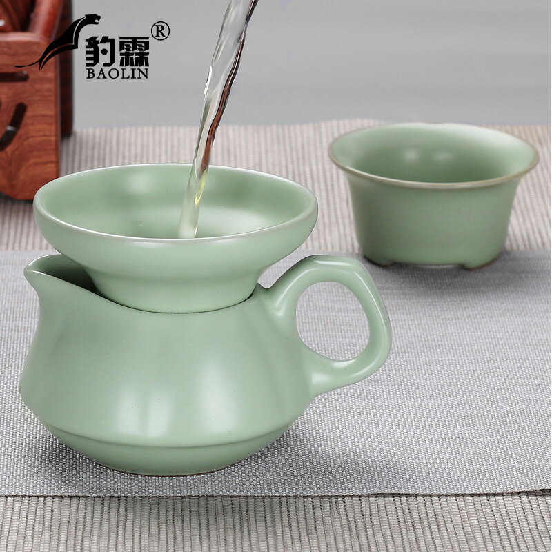 汝窯茶漏托茶濾茶葉過濾網泡茶器分離茶隔陶瓷茶具茶杯公道杯一體