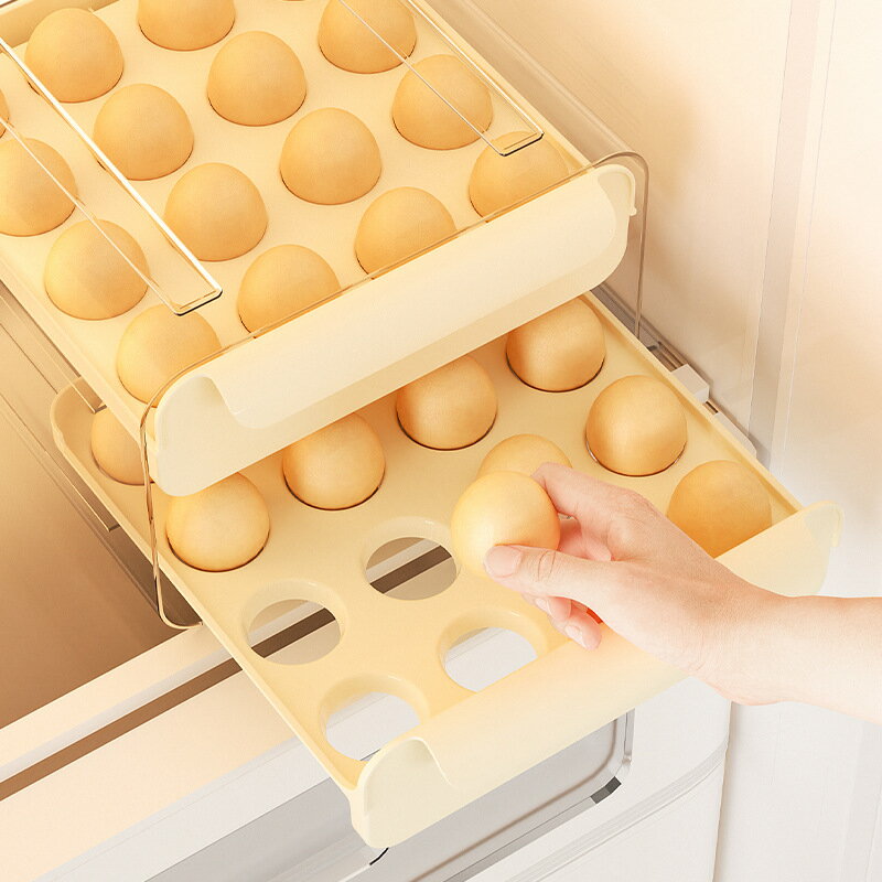 免運 廚房整理架 收納架 五谷雜糧 雞蛋盒抽屜式保鮮收納盒塑料冰箱用放雞蛋的盒子防摔廚房蛋盒架托 可開發票