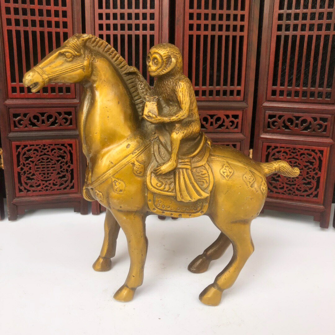開光純銅馬上封侯擺件馬上發財馬上有錢風水家居擺設飾品鎮宅銅器