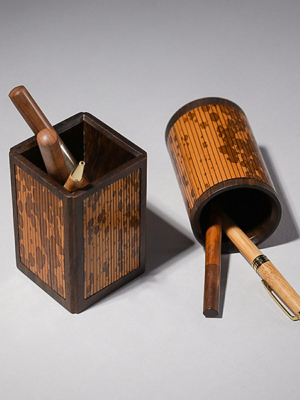 胡桃木湘妃筆筒君子筒純天然竹製收納筒文房四寶書房茶室茶道擺件